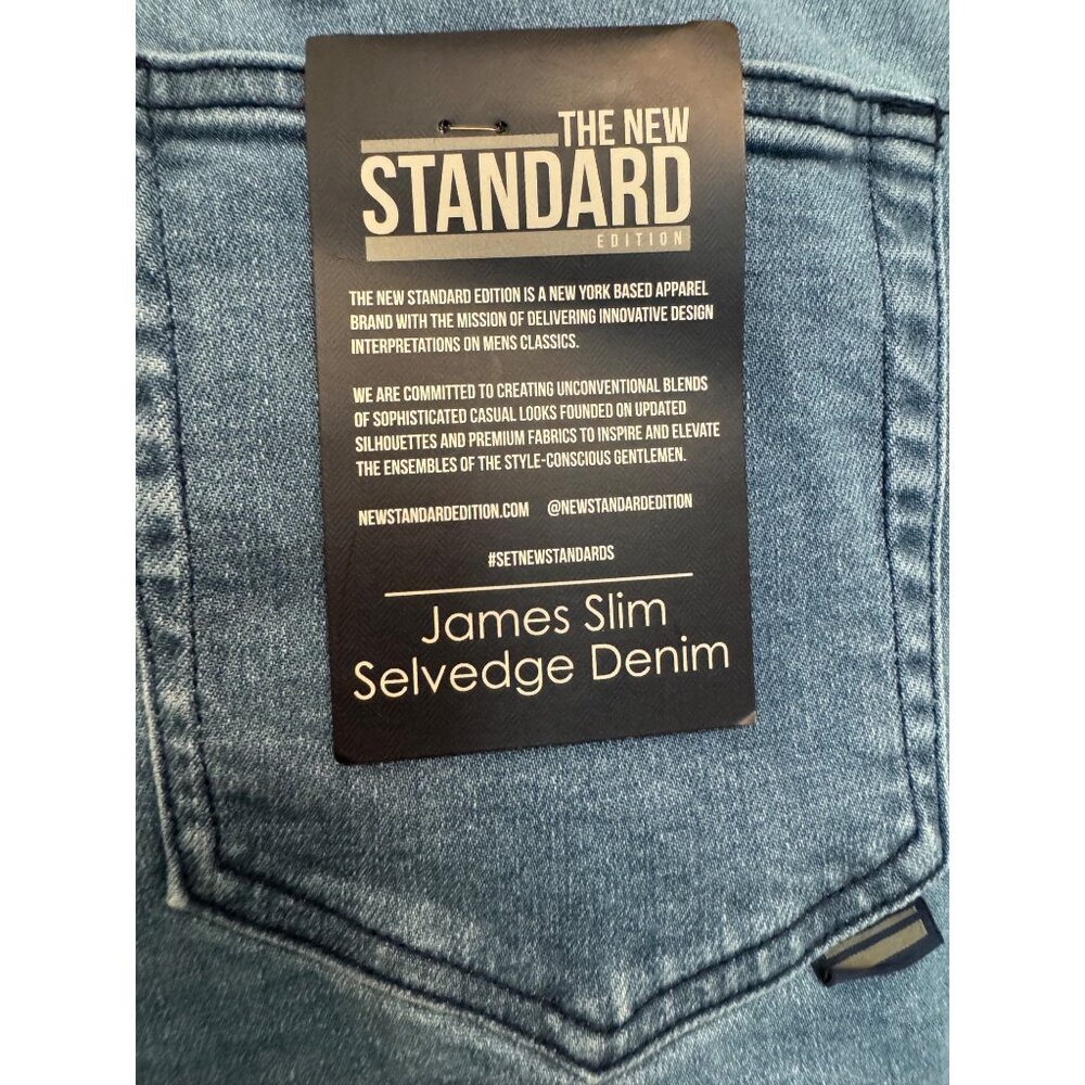 The New Standard Slim Selvedge Denim Jeans Size 32 Button-Fly Distressed Light W View 6
